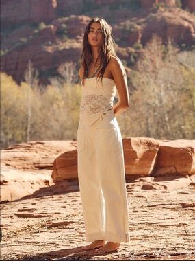 We The Free by Free People Palmer Cuffed Jeans in Cream NWT